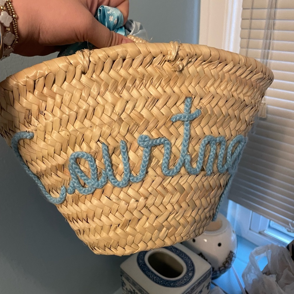 Straw Mini Bag - Light Blue Name - Courtney
